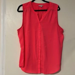 Pink, sheer, tank top, button down, sleeveless, blouse